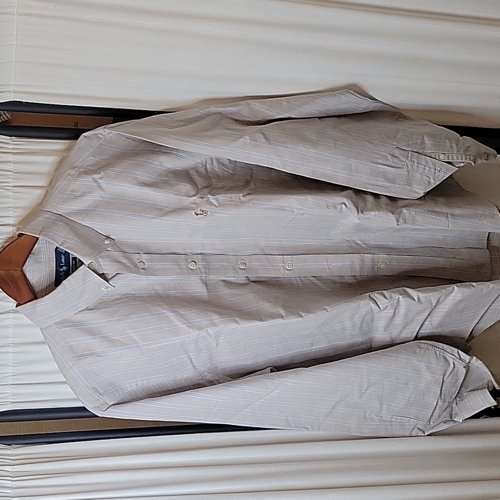 Polo Ralph Lauren Classic Fit Button‎ Down L/S Cream/Lt. Blue Shirt, 17-6/7